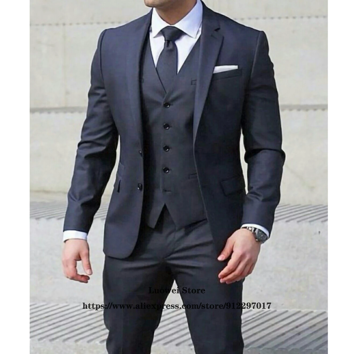 Mens Slim Suits Classic Formal Office Business 3 Piece Sets Male Casual Wedding Groom Blazer Terno Masculino (Jacket+Vest+Pants) men's blazers