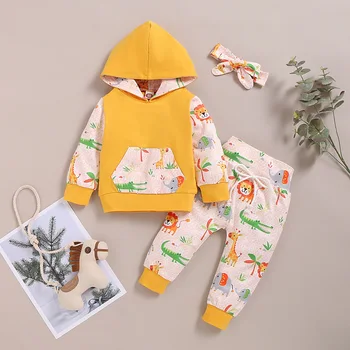 

Casual Newborn Baby Boy animal Hoodie Sweatshirt Tops+ Long Pants Autumn Toddler Baby Kids 3pcs Outfit Set