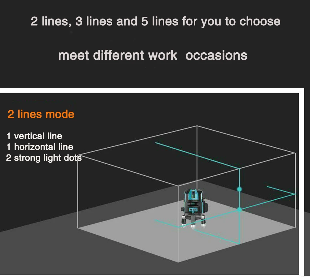 5 линий, 6 точек, зеленый лазерный уровень, регулировка 360 градусов, высокая видимость, самонивелирующийся горизонтальный и вертикальный