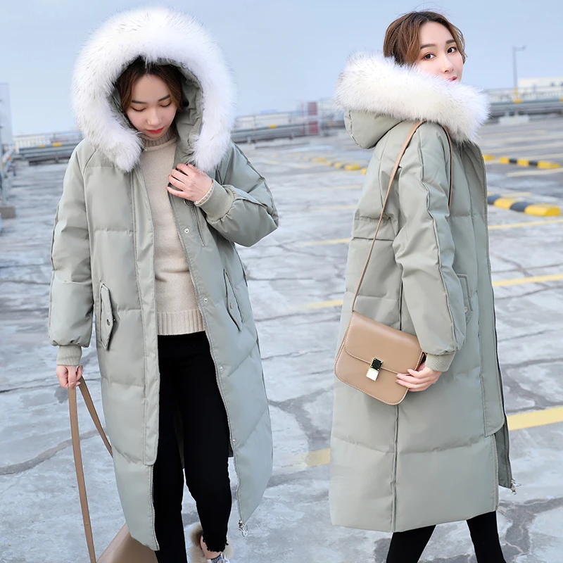 

High Grade 90% White Duck Down Parka Coats Long Winter Warm Down Jacket Womens Hooded Overcoat Big Fur Collar Down Coat Outwear