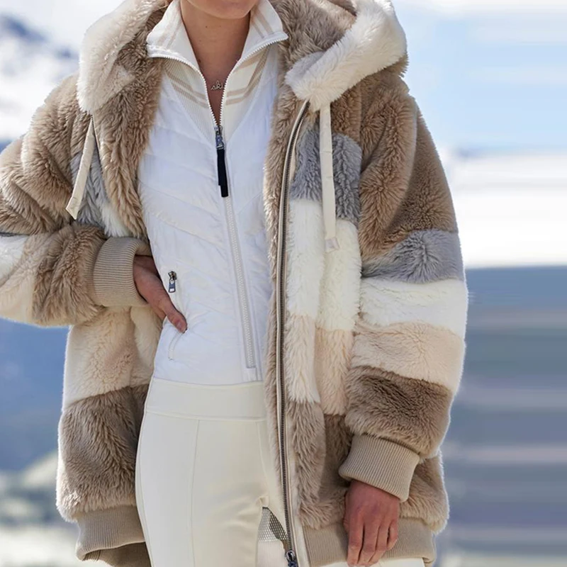 Women's Winter Coat Fashion jacket woman Casual warm jacket female Stitching Plaid Ladies Clothes Hooded Zipper Ladies Coat 2021