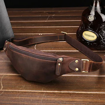 

Men Waist Bag Genuine Cow Leather Vintage Small Fanny Pack Male Waist Pack Travel Chest Bag for Cell Phone Belt Bag Man