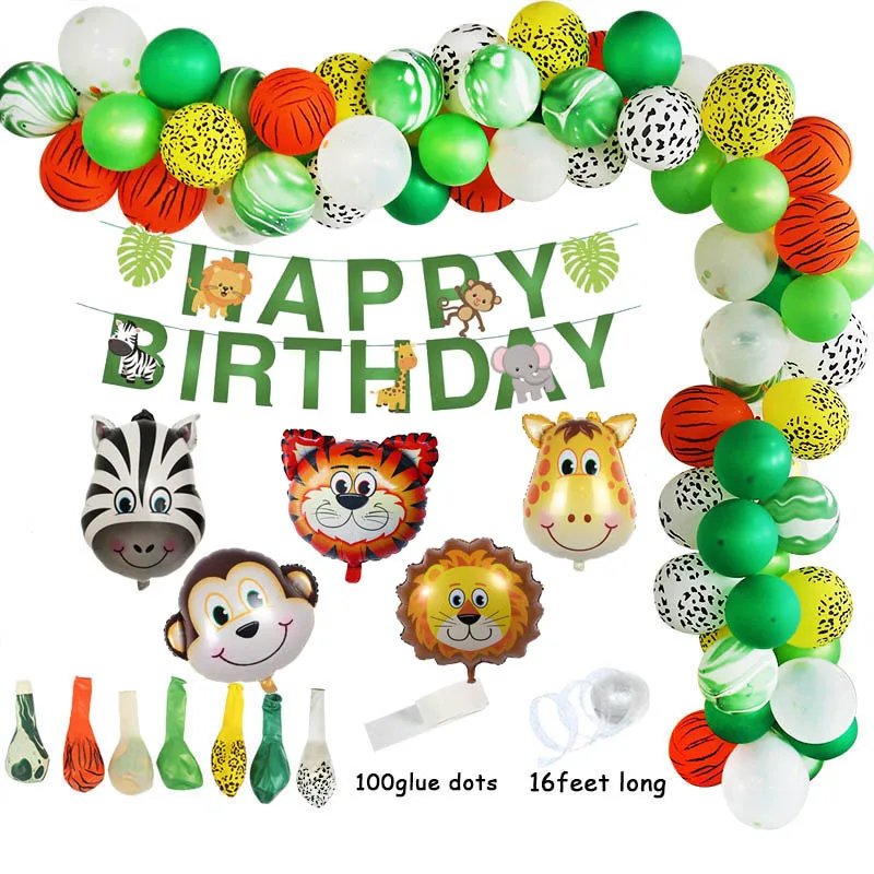 Сафари вечерние украшения лев тигр воздушные шарики в форме животных день рождения украшения Дети Babyshower Гавайские джунгли вечерние украшения - Цвет: 76pcs balloon set
