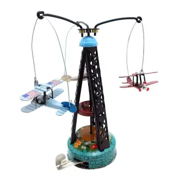 

Retro Clockwork Wind up Rotating Iron Airplane Carousel Kids Toy Collectible