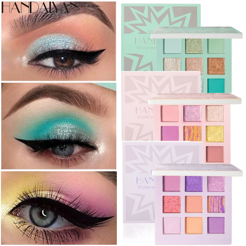 HANDAIYAN 9 Colors MINT LILAC ROSE Eyeshadow Powder Palette Glitter Makeup Matte Shimmer Shiny Eye Pigmented |