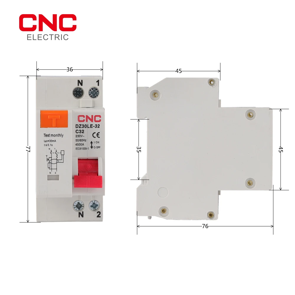 CNC DZ30LE-32 MCB 230V 1P+N 잔류 전류 회로 차단기(과전류 및 단락 전류 누설 보호 기능 포함) RCBO