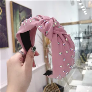 Pink Модные женские заклепки полоски для волос завязанные узлом девушки милые повязки на голову прекрасный головной убор женские элегантные аксессуары для волос - Цвет: Pink