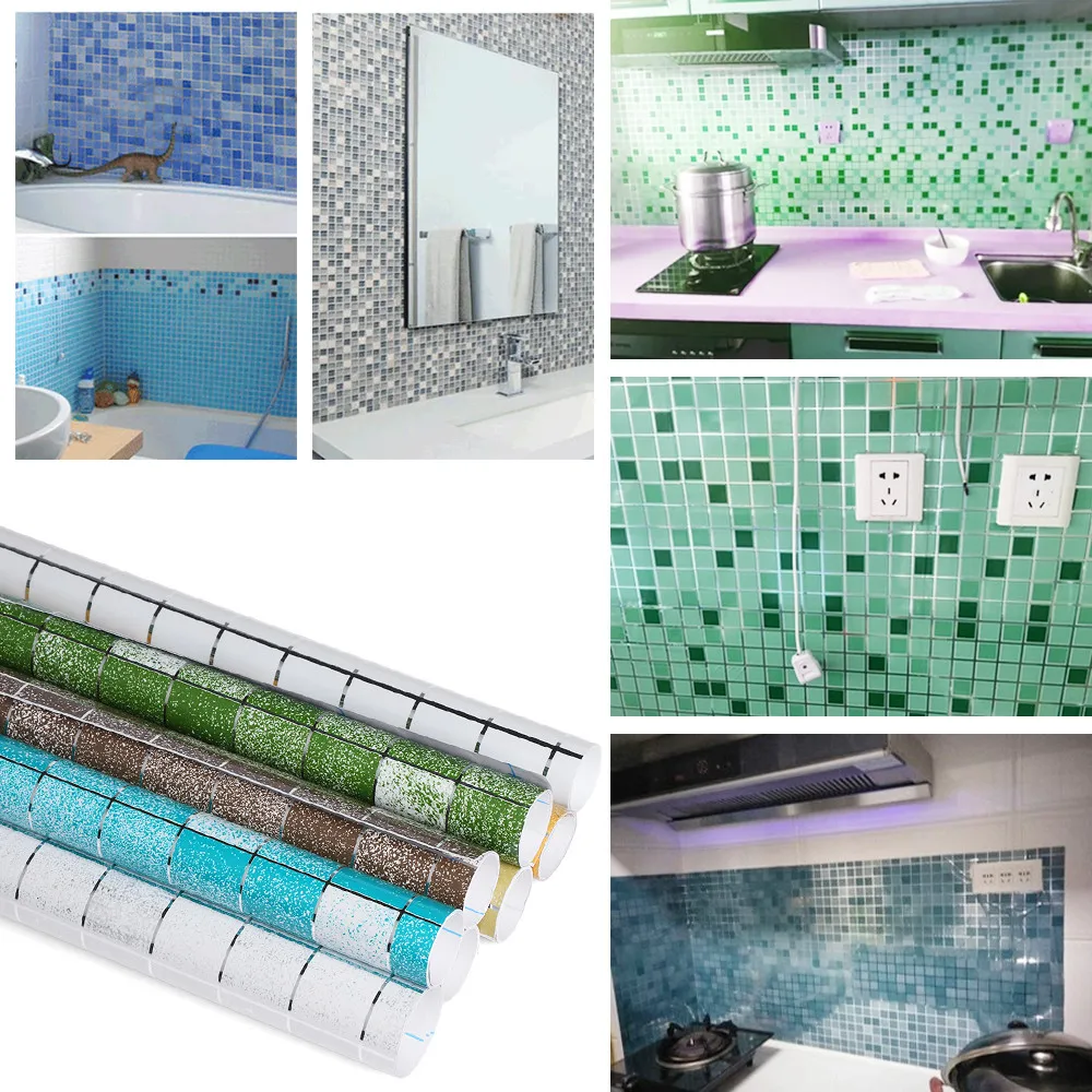 

Aluminum Oil-proof Foil self adhesive mosaic tiles Waterproof Stickers kitchen Wall stickers For Home Bathroom Decor wallpaper