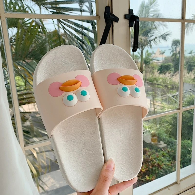 

Cute Cartoon Duck Slippers Women Summer Slides Flat Sandals Home Bathroom Outside Beach Flip Flops Ladies Shoes