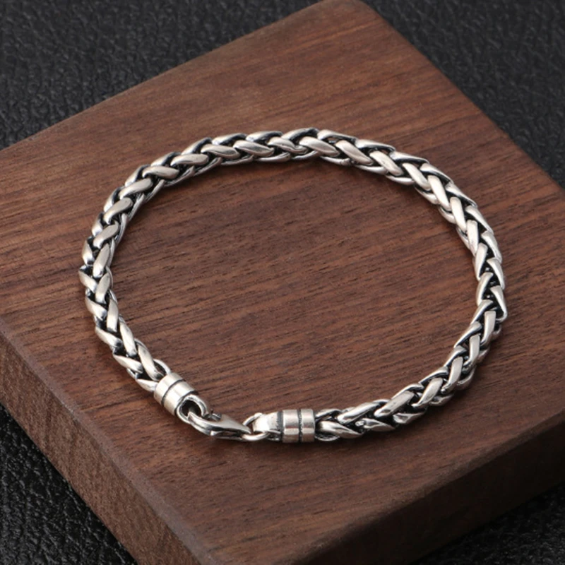 S925 серебро магнитный браслет из нержавеющей стали Модные Винтажные плетеные браслеты ручной работы мужские ювелирные изделия