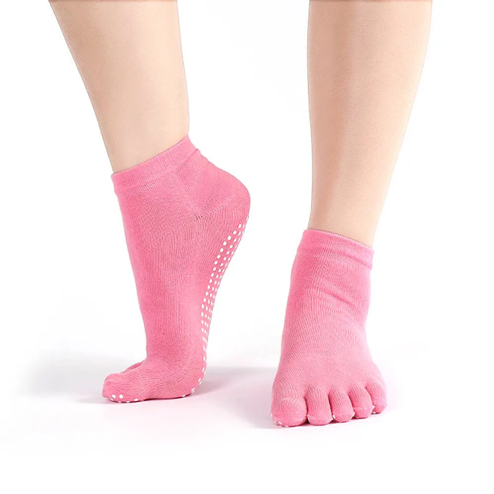 Новые женские хлопковые цветные Нескользящие массирующие носки для занятий йогой - Цвет: Розовый