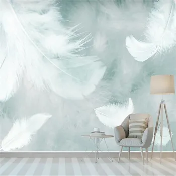 

Custom large 3D wallpaper mural Nordic small fresh watercolor feather bedroom background wall