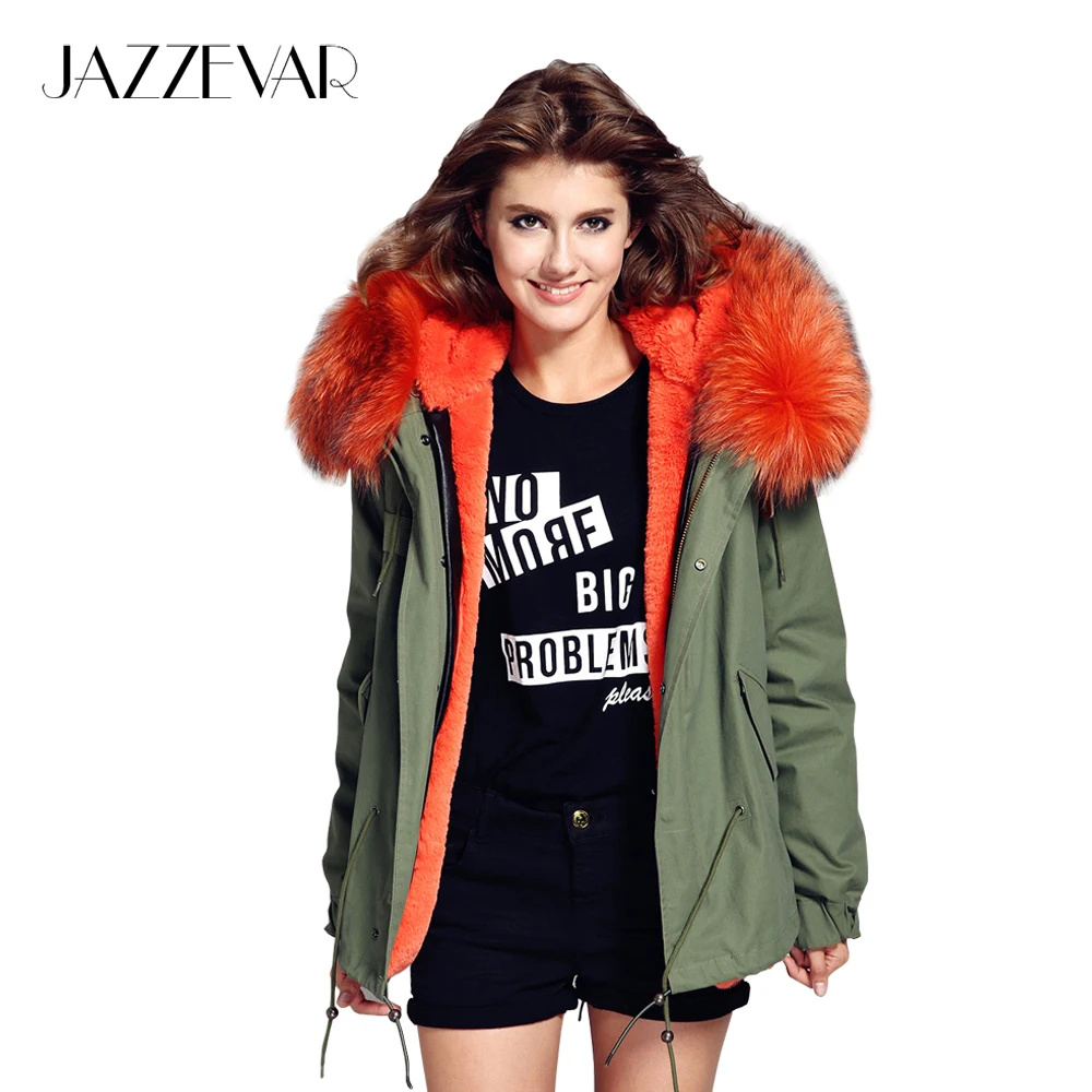 JAZZEVAR 2019 Женские куртки армейский зеленый воротник из меха енота куртка парка с