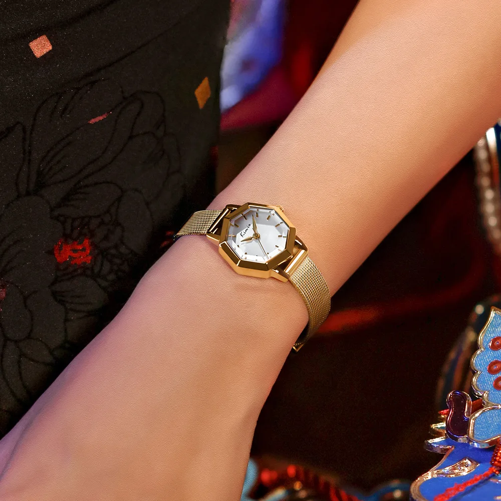 Ladies Small Gold Watch Fashion Simple Octagonal Watch Net Chain Watch Temperament Watch Female