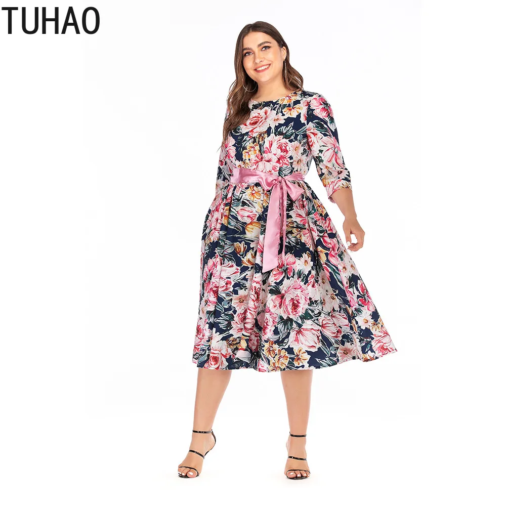 TUHAO осенние женские платья большого размера 5XL 4XL 3XL женское платье с цветочным принтом богемные платья для женщин WM24