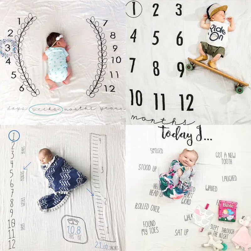 Одеяло-Ростомер для новорожденных мальчиков и девочек, одеяло для фото, ежемесячный рост