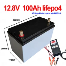Водонепроницаемый lifepo4 12,8 V 12v 100ah литиевая аккумуляторная батарея BMS 4S для резервного питания RV 1200W инвертор UPS EV golf cart+ 10A зарядное устройство