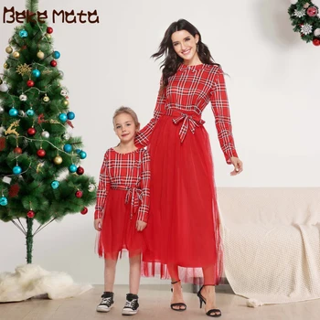 

Mother Daughter Dresses Long Sleeve Mommy And Me Clothes Plaid Matching Mom And Daughter Clothes Mesh Family Matching Outfits