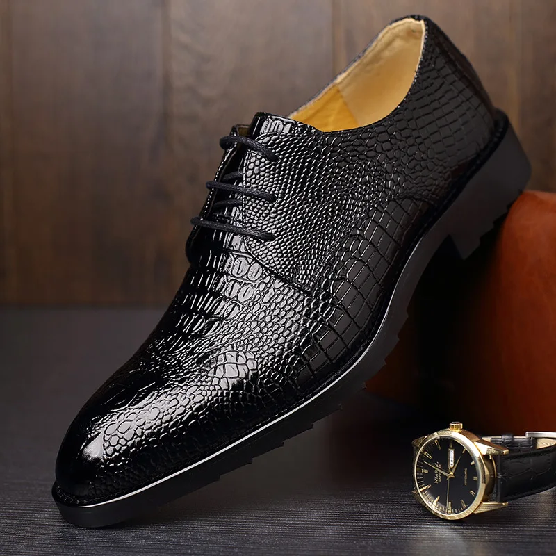 

Fashion mens Crocodile pattern Leather shoes 3 colors Oxfords flats mens pointed toe dress shoes Wedding casual shoes 695