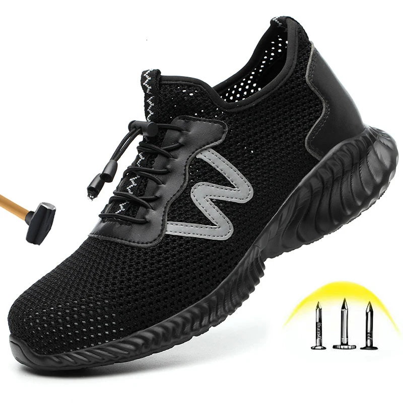 Мужская защитная обувь, промышленные и строительные ботинки, противоскользящие, с прокалывающимся стальным носком, уличные дышащие мужские рабочие ботинки