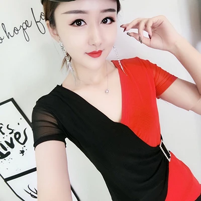 Европейские летние винтажные тонкие футболки женские с коротким рукавом Соединенные леопардовые футболки модные уличные футболки с v-образным вырезом Роскошные Топы Одежда - Цвет: B
