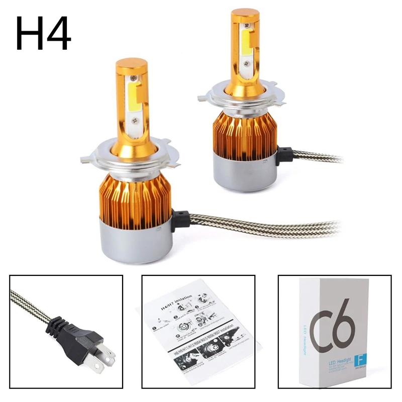 Горячая XD-2pcs C6 светодиодный автомобильный головной светильник комплект COB H4 36 Вт 7600LM белый светильник