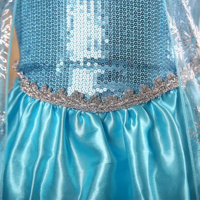 New Blue Baby Girls Kids Frozen Costume Dress Snow Princess Queen Dress Up Children's Party Gown Cosplay Tulle Dress 3-8 Years