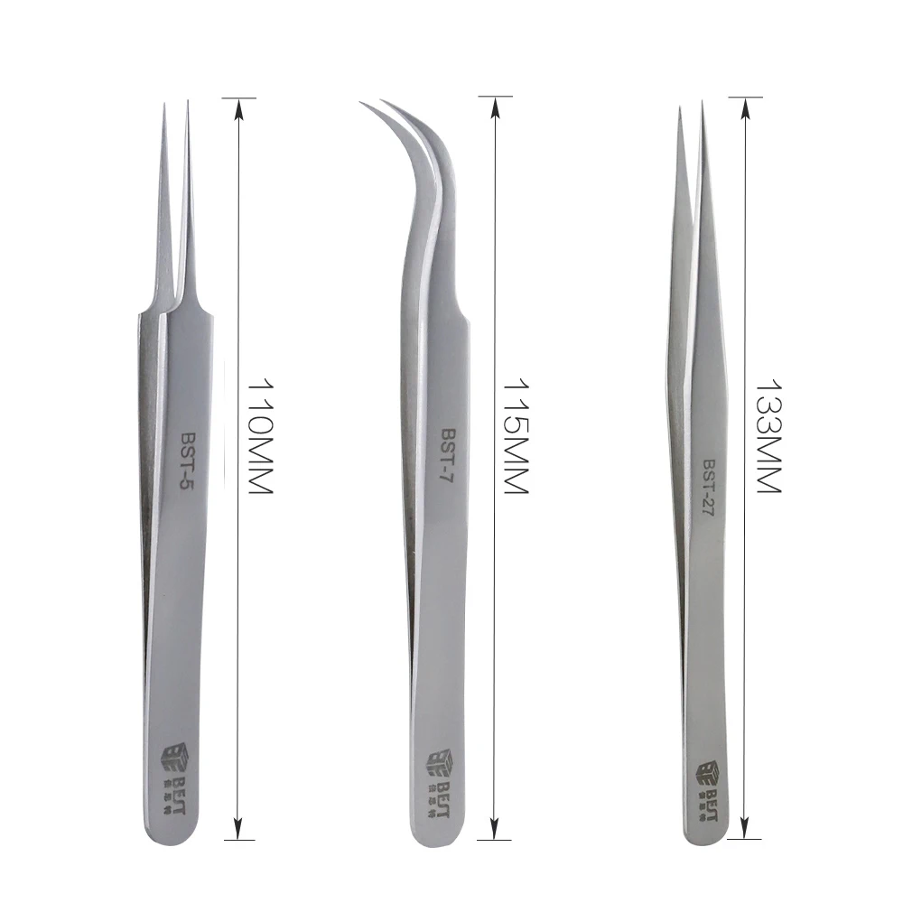 1Piece BST-Tweezers Eyelash Extension Stainless Steel Antistatic Eyes Tweezers False Eyelashes Extension Matt tweezers