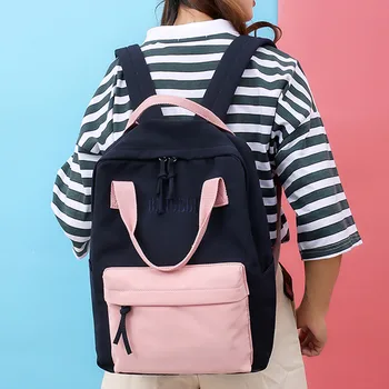 

Women's Outdoor Simple schoolbag bag Tour backpack Oxford Zipper Back Pack Contrast Color Bagpack TravelBag Bolsa Plecak Szkolny