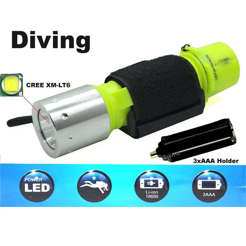 Brillo de la linterna de buceo bajo el agua-rango impermeable T6 linterna de buceo LED mano linterna Ultra brillante de la lámpara al aire libre herramientas