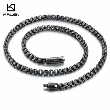 

KALEN Punk Long Chain Necklace Men Stainless Steel Brushed Matte Box Link Chains Choker Necklace Male Jewelry Accessories
