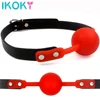 IKOKY Adult Games Mouth Gag Silicone Ball Oral Fixation PU Leather Band Bondage Restraints 4 Colors Sex Toys for Couples 1