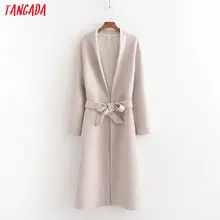 Tangada женское однотонное длинное пальто с завязками, зимнее элегантное офисное женское теплое пальто, винтажная верхняя одежда с длинными рукавами и карманами, 1D05
