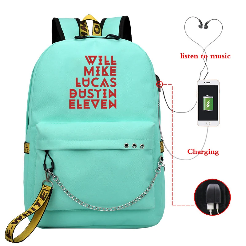 

ELEVEN STRANGER THINGS Women Canvas Backpack Teenager Students School Bag Girls USB Charging Schoolbag Shoulder Travel Bagpack