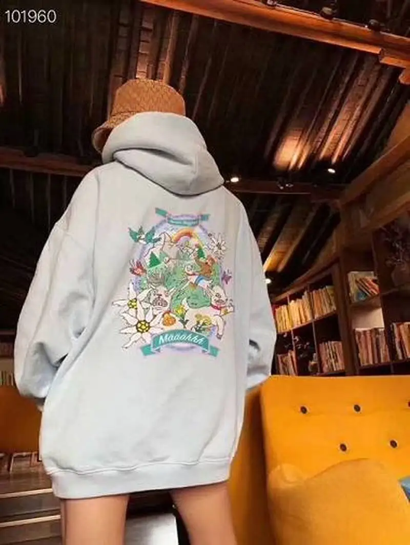 Vetements толстовка с капюшоном большого размера с вышивкой мультяшного единорога Харадзюку женская уличная Толстовка Kawaii с принтом vetements пуловеры