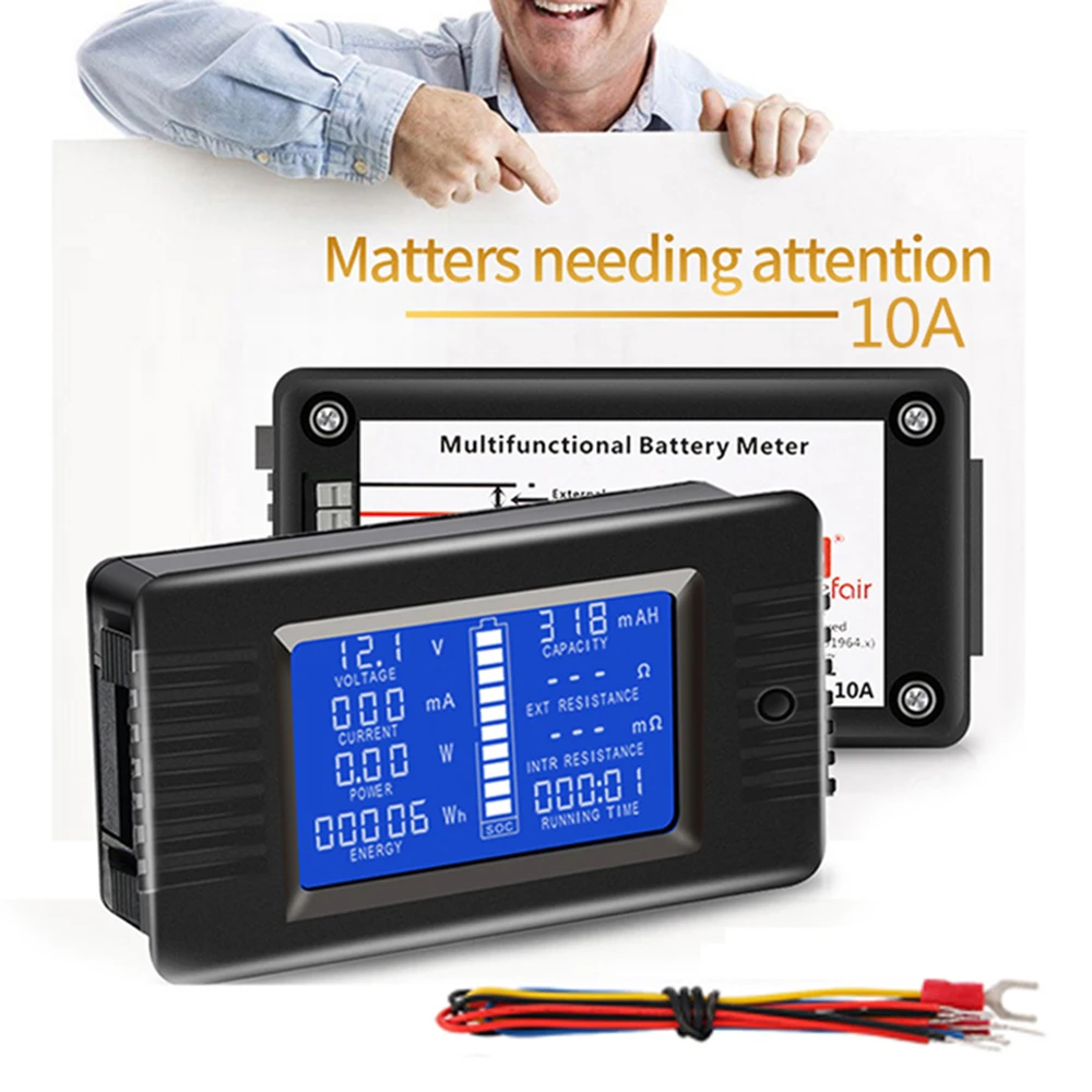 PZEM-013 0-200v 0-10A Digital Battery Tester Ammeter Voltmeter Energy Impedance Resistance Capacity Meter | Инструменты