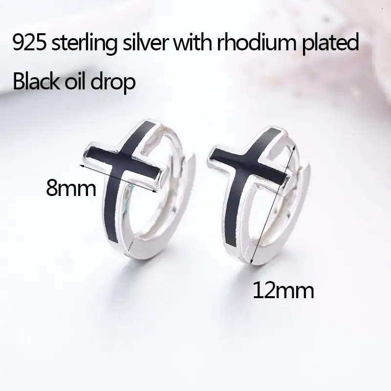 Черный крест 925 серебряные Круги маленькие петли Huggie серьги-кольца для женщин и мужчин ювелирные изделия Aros Artes ohrrringe сережки