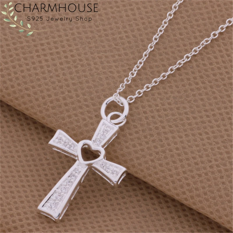 

Pure Silver 925 Necklaces For Women Collier Femme Heart Cross Pendant & Necklace Chains Wedding Bridal Jewelry Accessories Gifts