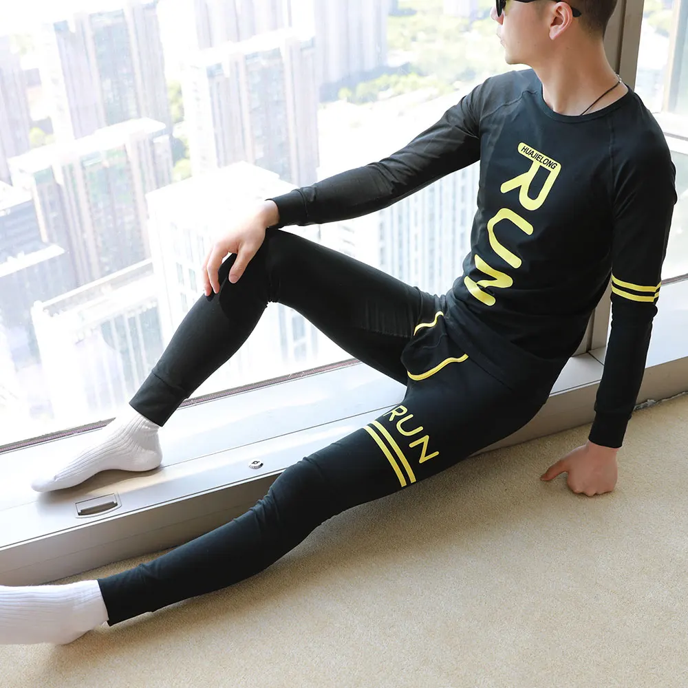 

2020 Men's Thermal Underwear Sets Men Winter RUN Printing Long Johns Clothes Thicken Fine Velvet Wide Belt Heren Thermo Kleding