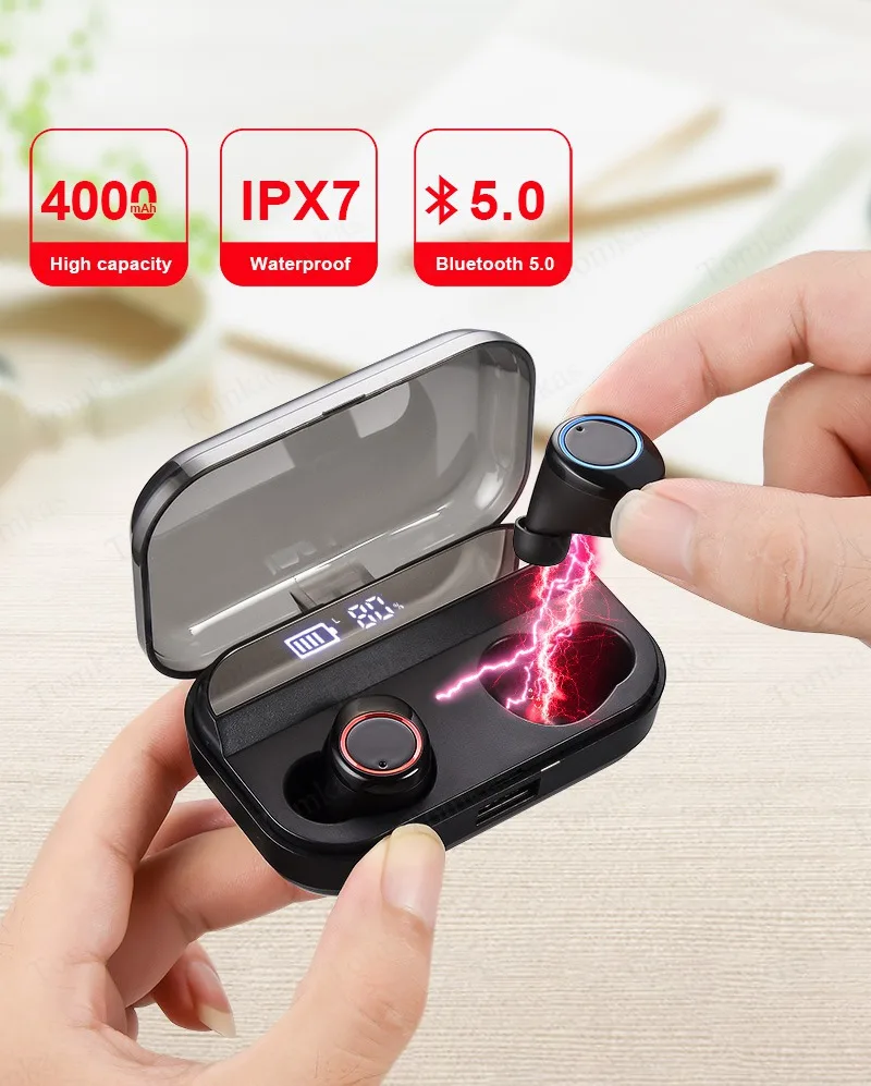 TWS 5.0 Bluetooth 9D Stereo Earphone Wireless Earphones IPX7 Waterproof Earphones 4000mAh LED Display Power Bank Touch Earbuds (4)