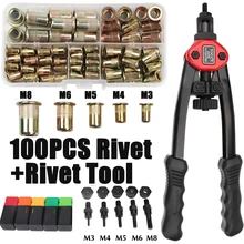 

100pcs Rivet Nut +Hand Threaded Rivet Nuts Gun BT606 M3 M4 M5 M6 M8 Double Insert Manual Riveter Gun Riveting Rivnut Rivet Tool