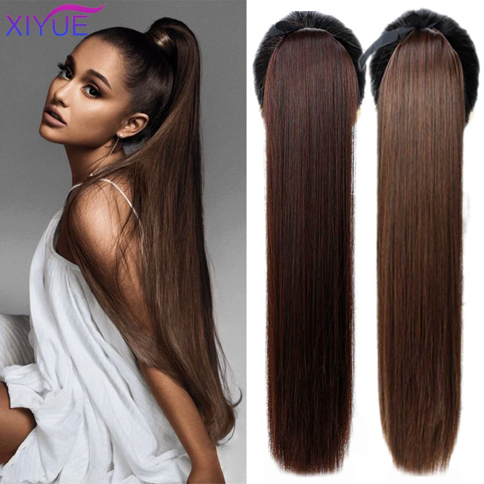 XIYUE-Peluca de cola de caballo superlarga y recta, coleta de pelo sintético con pinza extendida, 3 colores