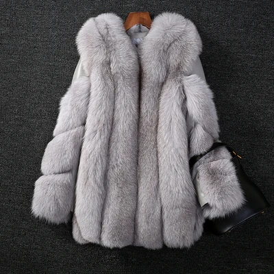 Light gray Роскошное Брендовое длинное пальто с натуральным мехом зимняя куртка для женщин из натурального Лисьего меха Толстая теплая верхняя одежда новая модная уличная Новинка 821 - Цвет: Light gray