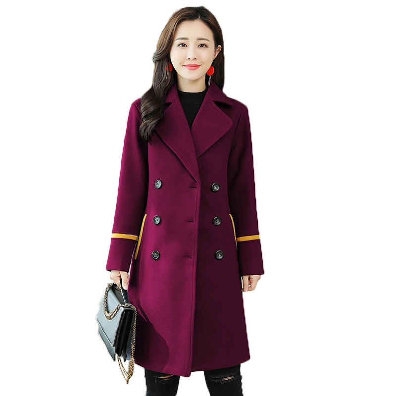 

Winter Woman Coat 2019 Fashion Korean Style Long Sleeve Patchwork Slim Fit Plus Size Outwear Wine Red Casaco Feminino Warm Coats