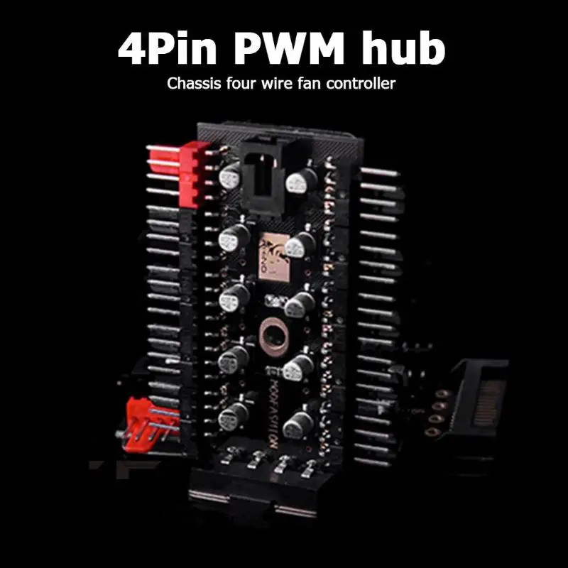 EnLabs PWMHUB10S 10 Ports 4-Pin PWM Fan Hub, SATA 15pin to 10 Fan Power  Splitter Adapter Cable w/ Self-sticker for 3Pin / 4Pin fan 