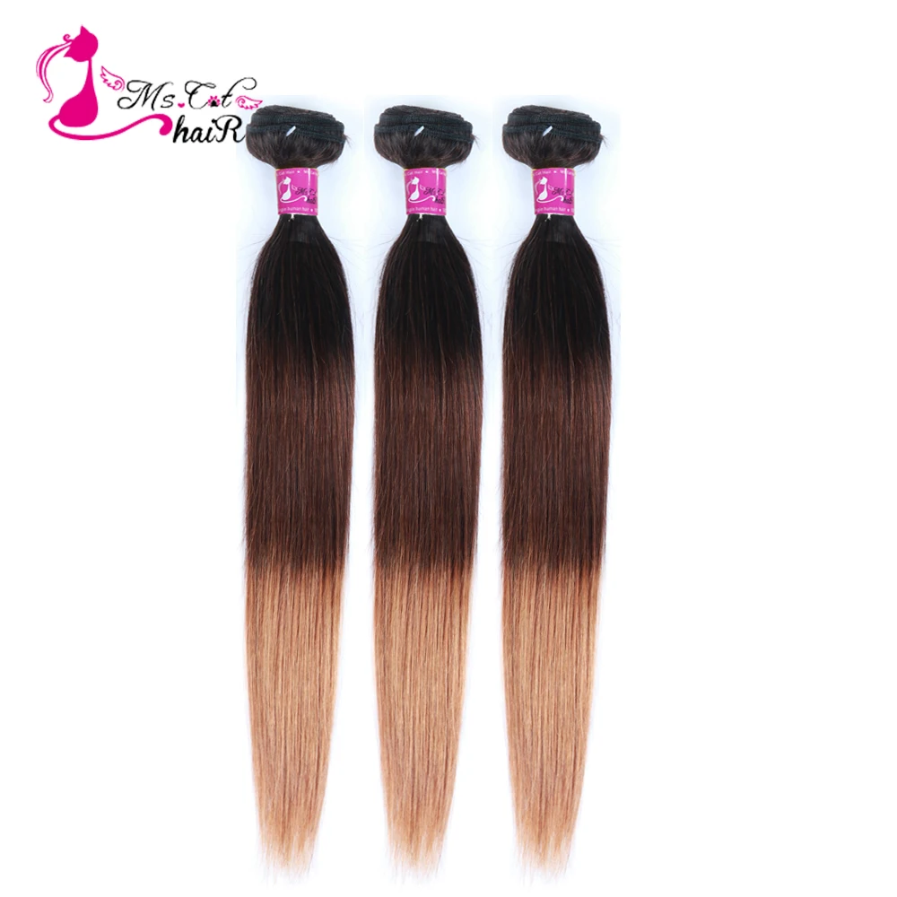 Ms Cat Hair 3 цвета Ombre бразильские прямые волосы T1B/4/30 Реми волнистые пучки 100%