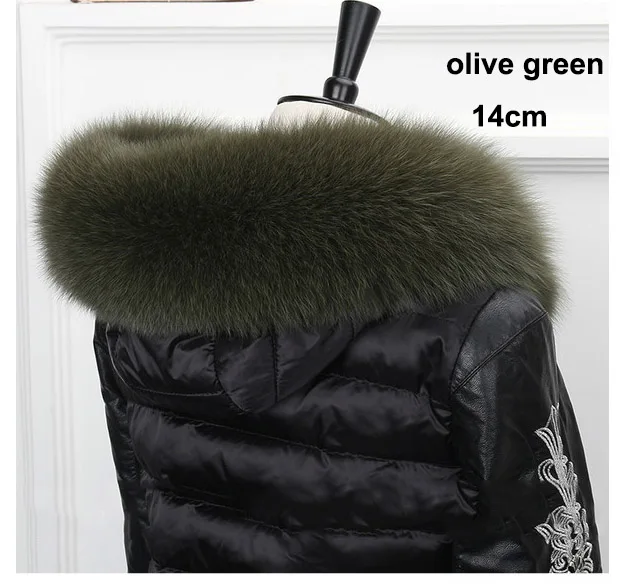 olive green 14cm Воротник из лисьего меха для капюшона, натуральный Лисий мех, капюшон с отделкой, шарф, большой меховой воротник, натуральный мех лисы воротник, отделка на заказ, Ms. MinShu - Цвет: olive green 14cm