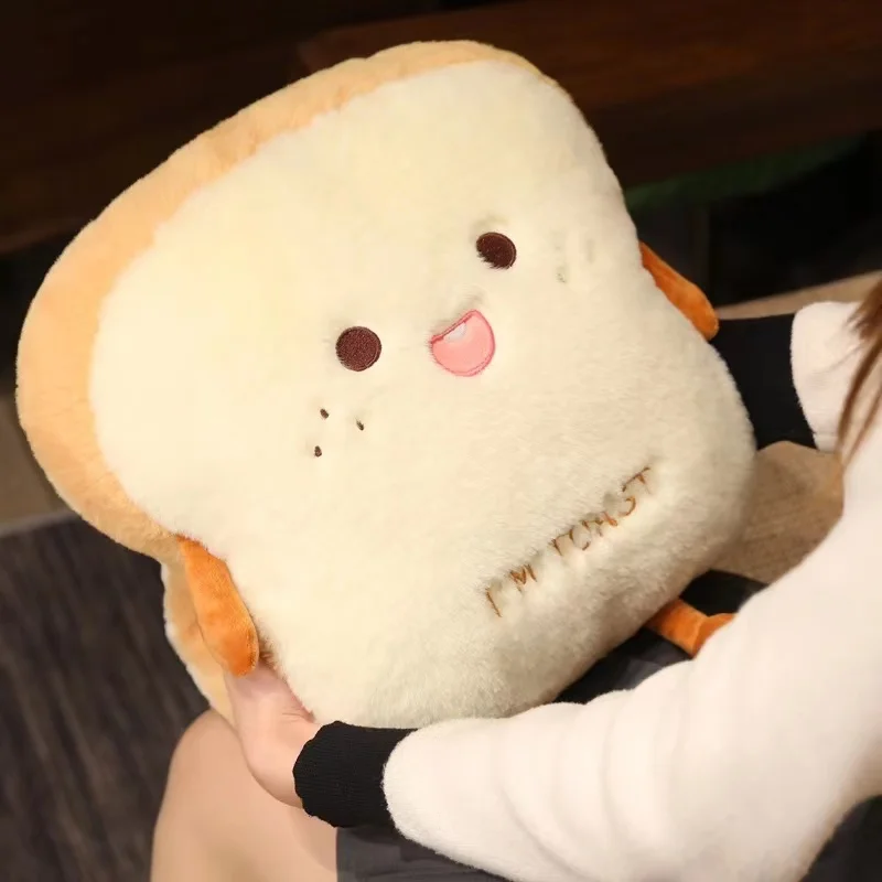 1pc Creative Bread Toast Pillow Handwarmer Plush Toys Cute Plush Doll