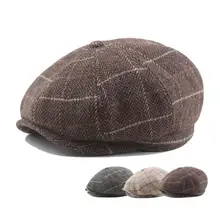 Мужская однотонная Клетчатая Шерстяная хлопковая шапка Newsboy для мальчиков, серые, цвета слоновой кости, коричневые теплые зимние шапки, берет для мальчика, шапки