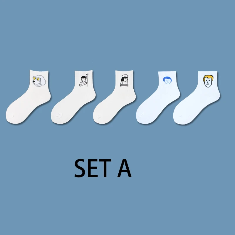 Ins Style Funny Animal Patterned Women Short Set Socks 5 Pairs Cartoon Ulzzang Cotton Ankle Breathable Female Harajuku Cool Sox - Цвет: P1